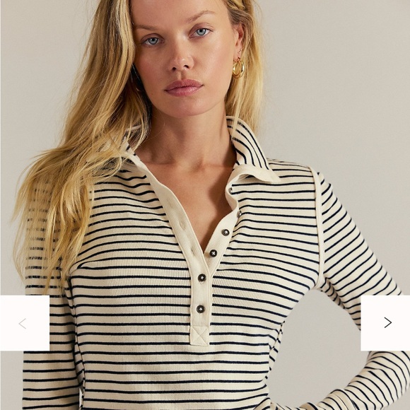 We The Free Lake Striped Ribbed Stretchy Long Sleeve Henley Top XL NWT - Picture 2 of 13